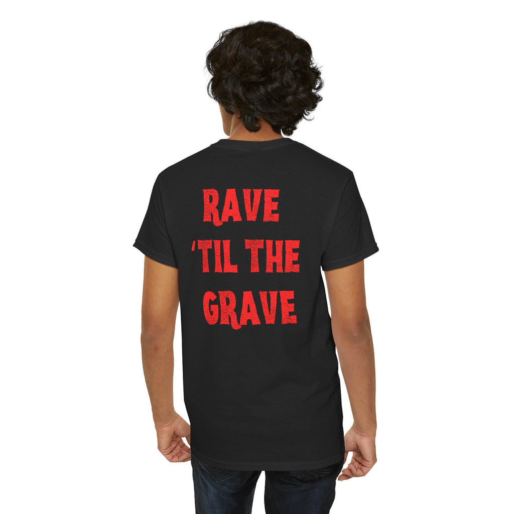 Rave 'Til the Grave T-Shirt: Skull in Sunglasses, Music Festival Top